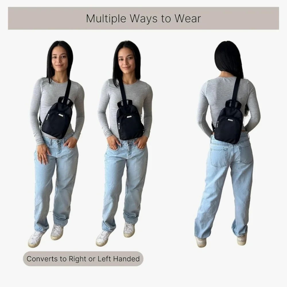 Baggalini Black Sling Backpack Bag Multi Wear RFID Card Slots Adjustable NEW - Picture 6 of 16
